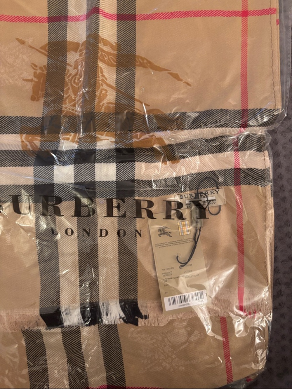 Burberry Beige and Black Check Throw with Red Accent